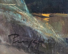 In the dresser oil on burlap painting woman portrait