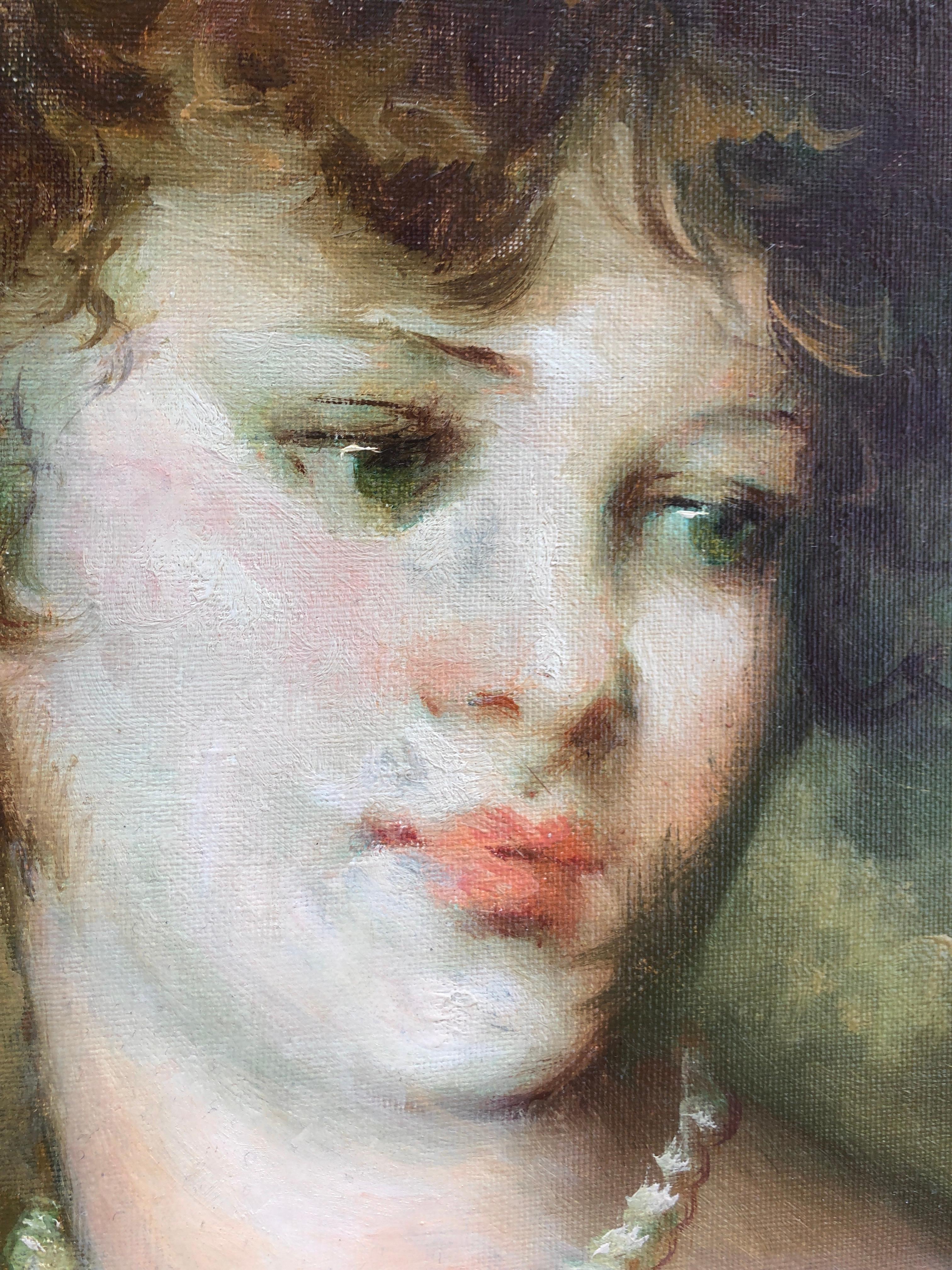 Junge Mädchen Öl auf Leinwand Gemälde Porträt (Romantik), Painting, von Jose Puyet 
