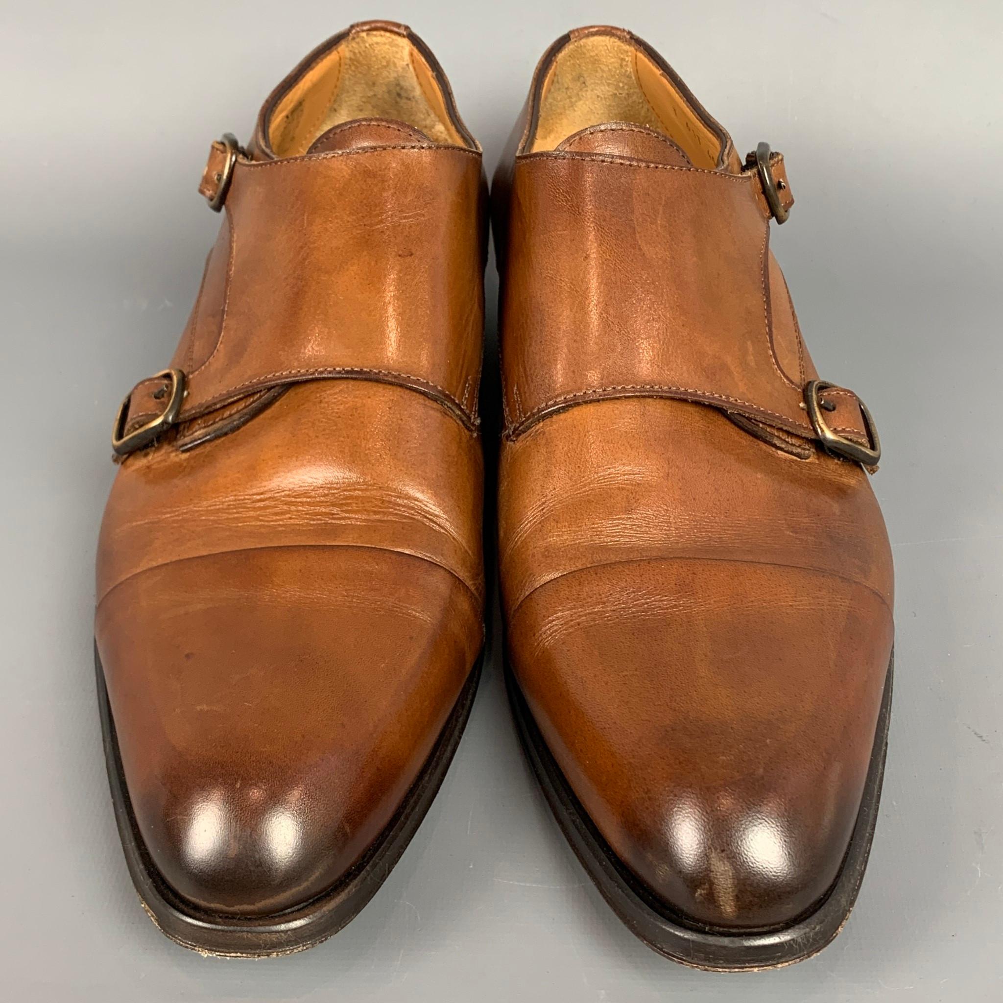 cognac double monk strap shoes
