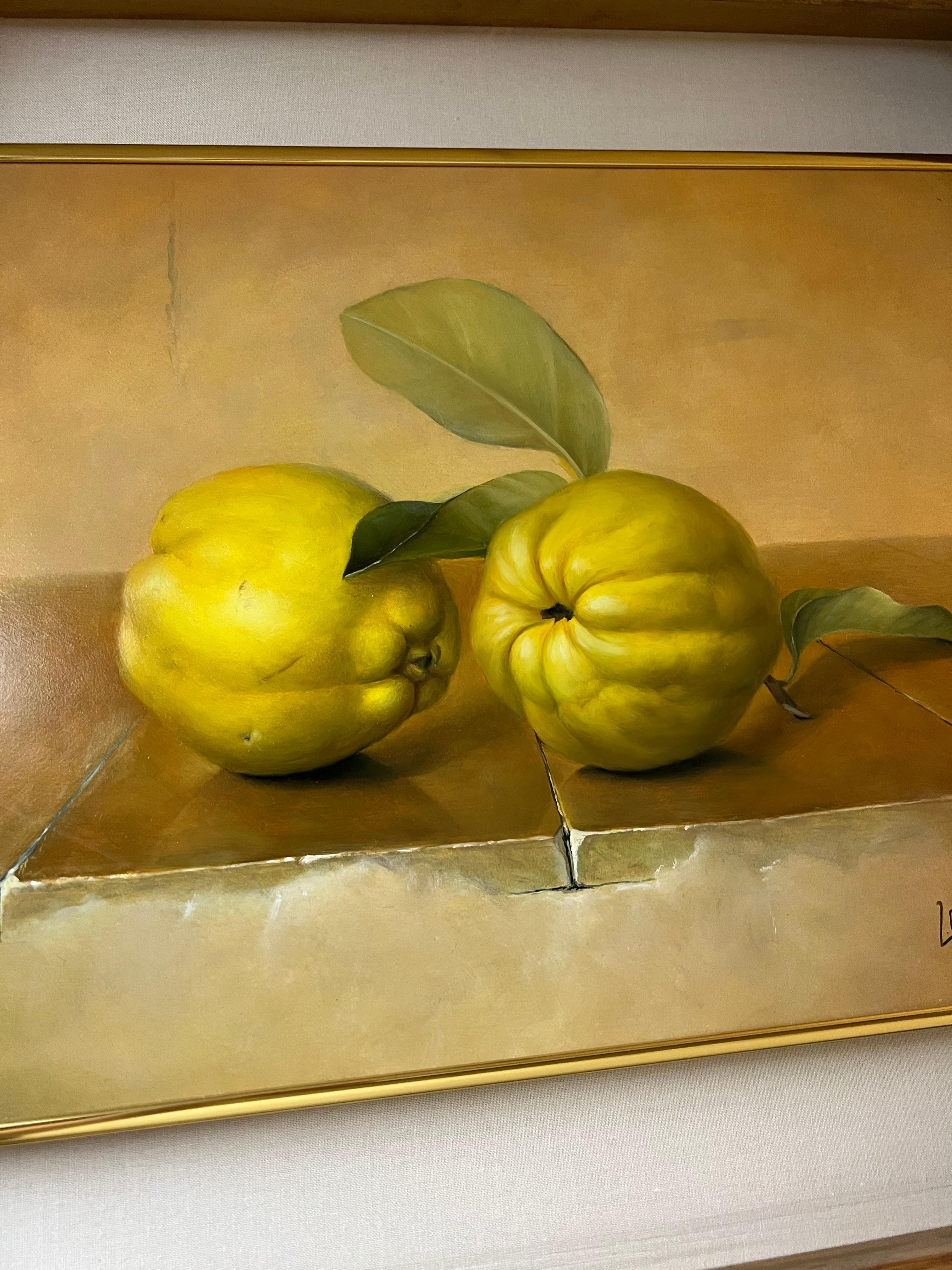 Still Life Of Pears On Tile - Painting by Jose Reina