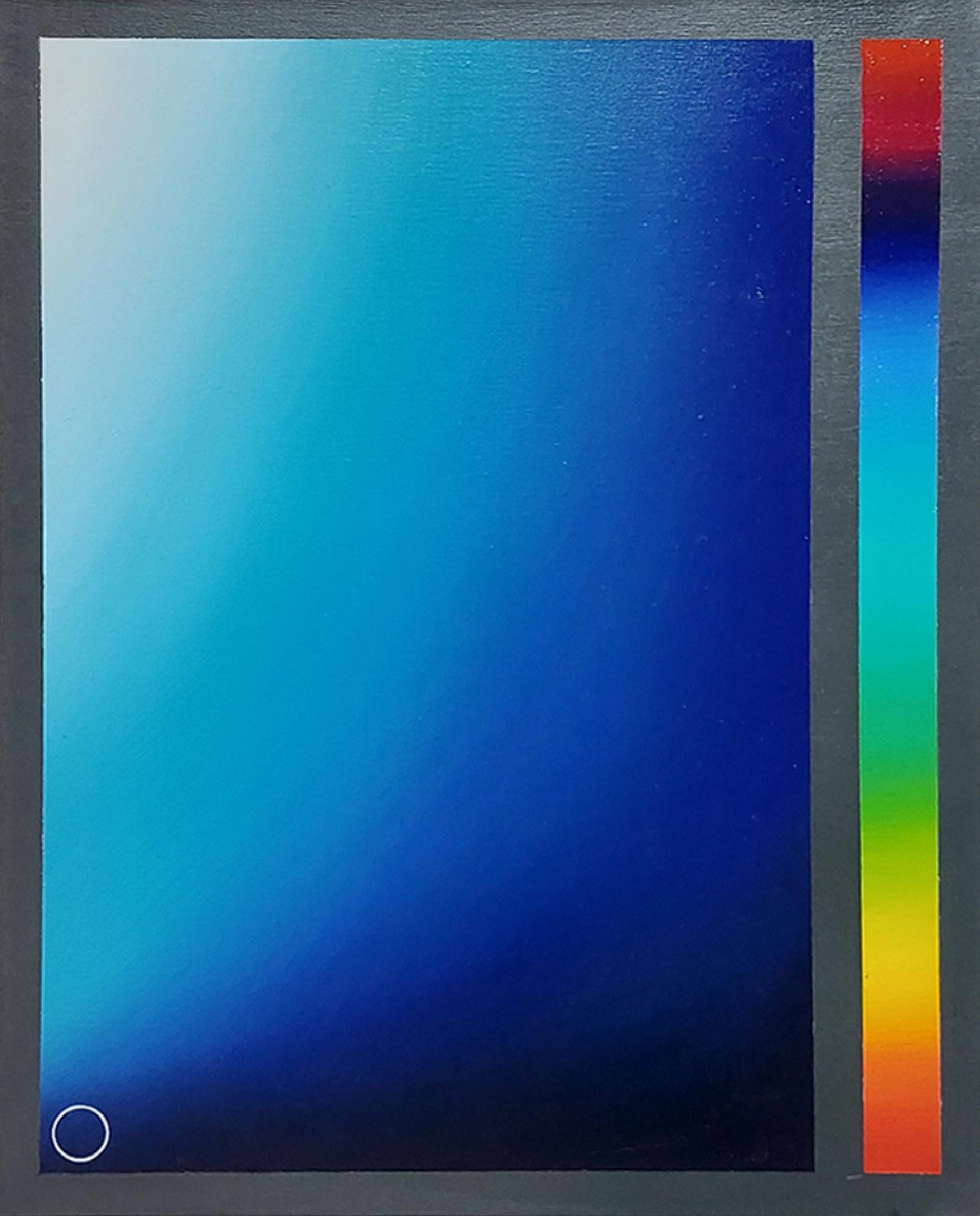  Blauer Würfel und schwarzer Glitzerkübel in Blauton. Aus der Serie The Light (Abstrakt), Painting, von Jose Ricardo Contreras Gonzalez
