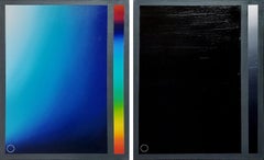  Blauer Würfel und schwarzer Glitzerkübel in Blautönen, aus der Serie La luz