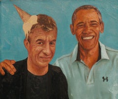 Barack Obama and a comic who has ice cream on his head. Portrait Painting