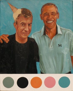 Barack Obama and a comic who has ice cream on his head. Portrait Painting