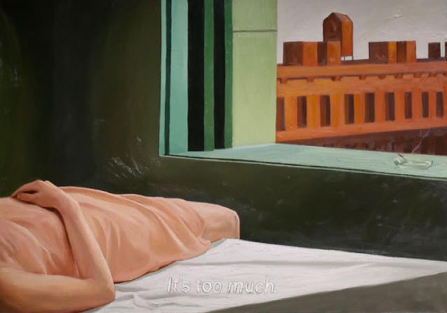 Composition for Film. Six Paintings From The Light Series - Black Interior Painting by Jose Ricardo Contreras Gonzalez