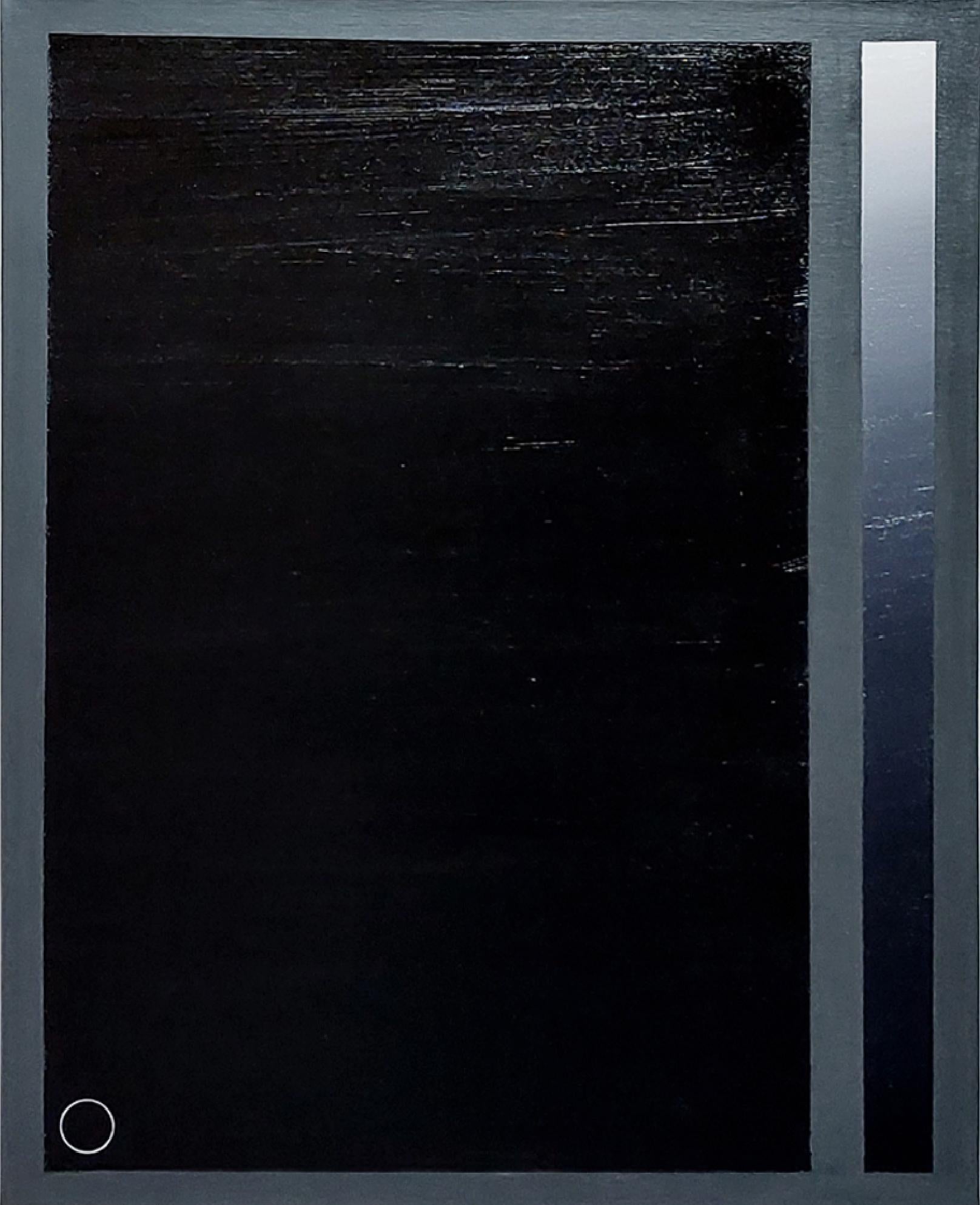 Schwarzer Glitzer-Eimer. Abstrakte Gemälde, montiert auf einer Strebe 