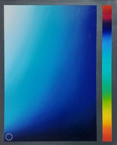  Blauer Würfel, abstraktes Gemälde, montiert auf einer Strebe 
