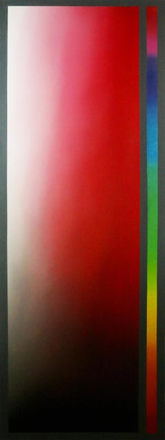 Abstrakte Gemälde in rotem Ton im menschlichen Maßstab, montiert auf einer Strebe 