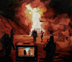 Fire, Oil on canvas, Landscape Still life,  Painting 