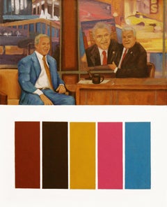 George W. Bush regala a Jay Leno un retrato de Jay Leno. Pintura figurativa