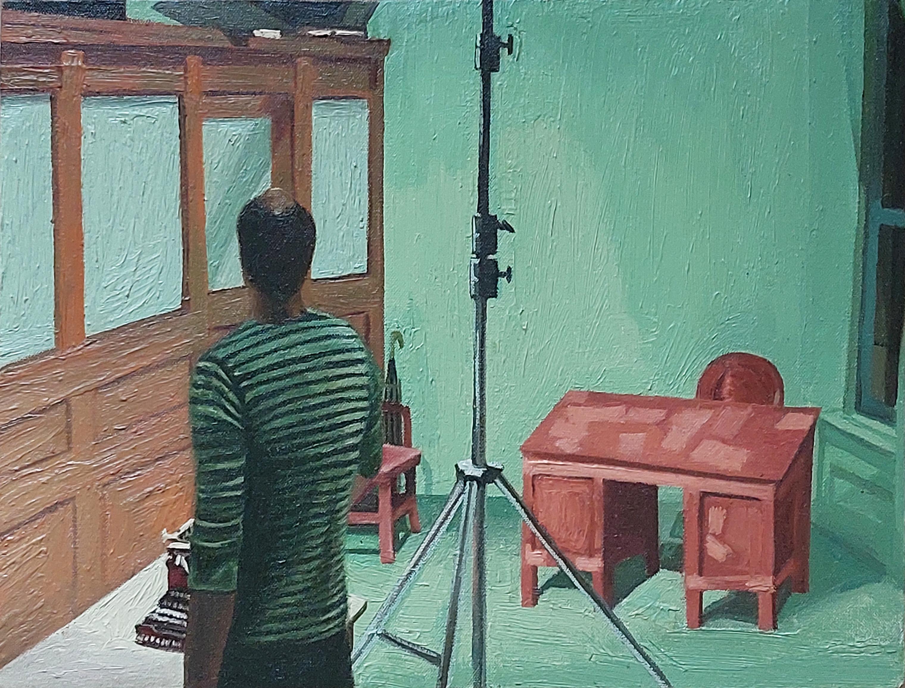 Jose Ricardo Contreras Gonzalez Figurative Painting - La Luz 10, Movie set Painting 