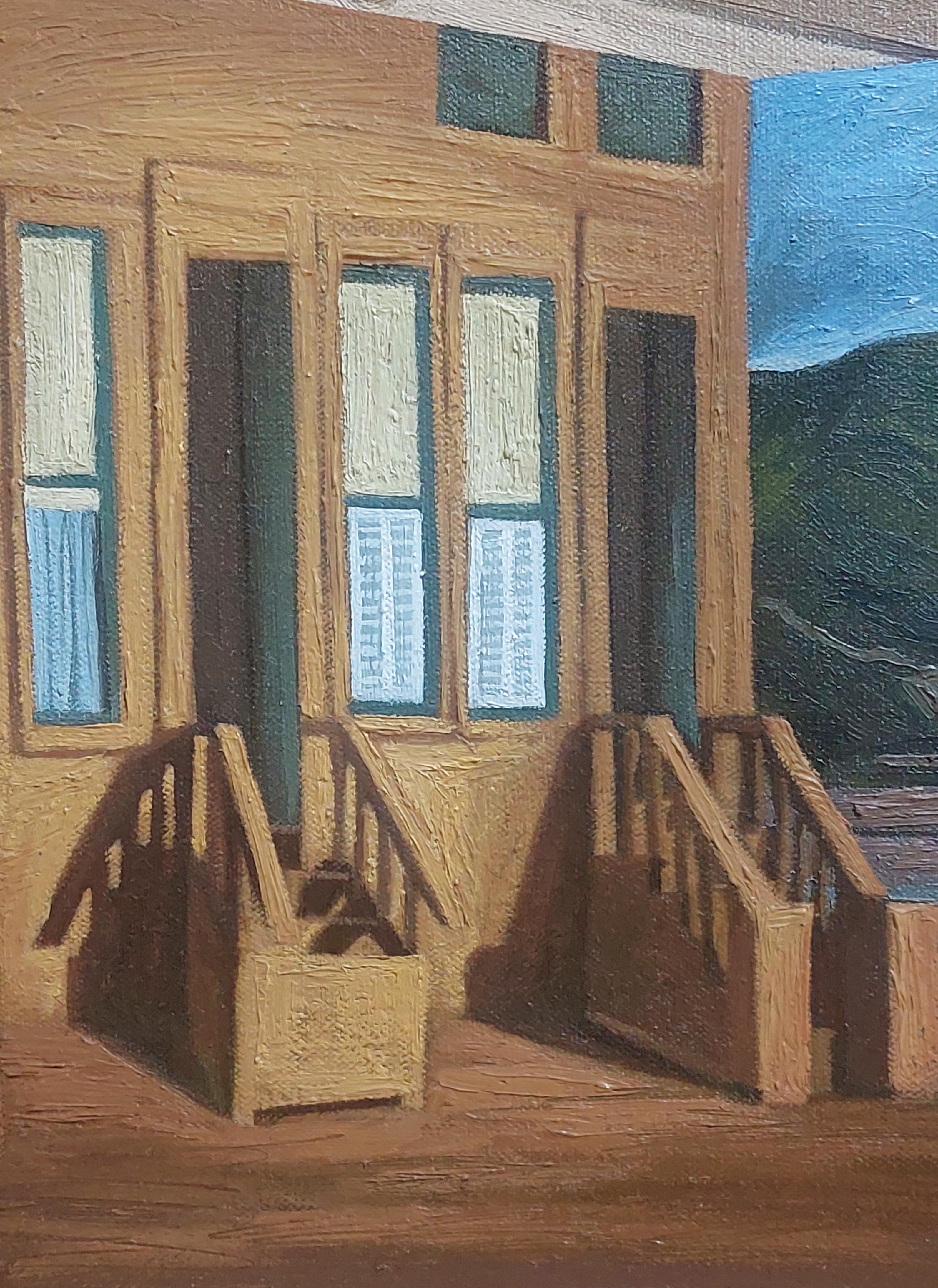 The Light 23, Interiors of a movie set Painting. Mounted on a stretcher  - Brown Still-Life Painting by Jose Ricardo Contreras Gonzalez