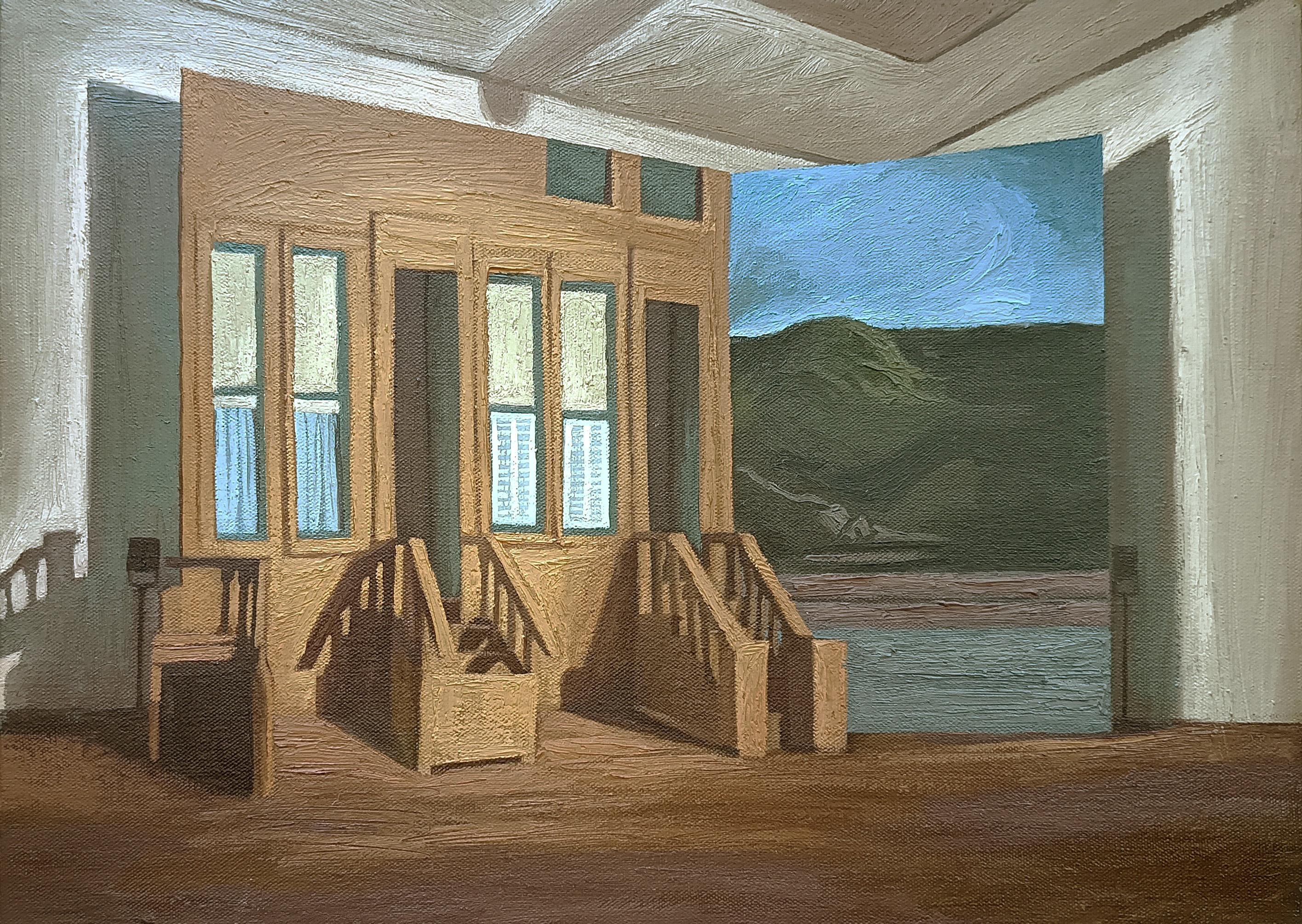 Set di 5 dipinti. Dalla serie The Light, interni di set cinematografici - Painting Contemporaneo di Jose Ricardo Contreras Gonzalez