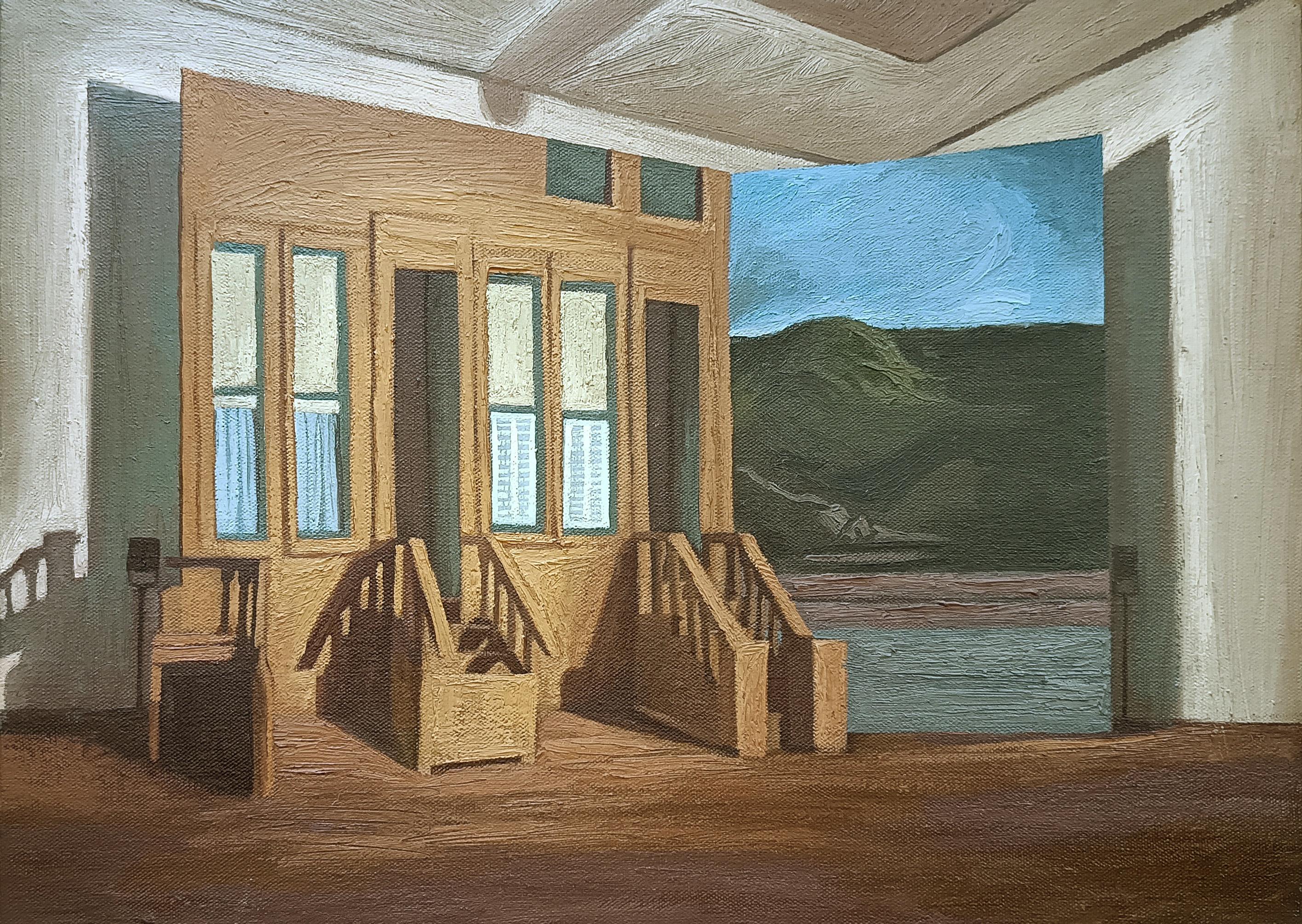 Set di 5 dipinti. Dalla serie The Light, interni di set cinematografici - Figurative Painting Nero di Jose Ricardo Contreras Gonzalez