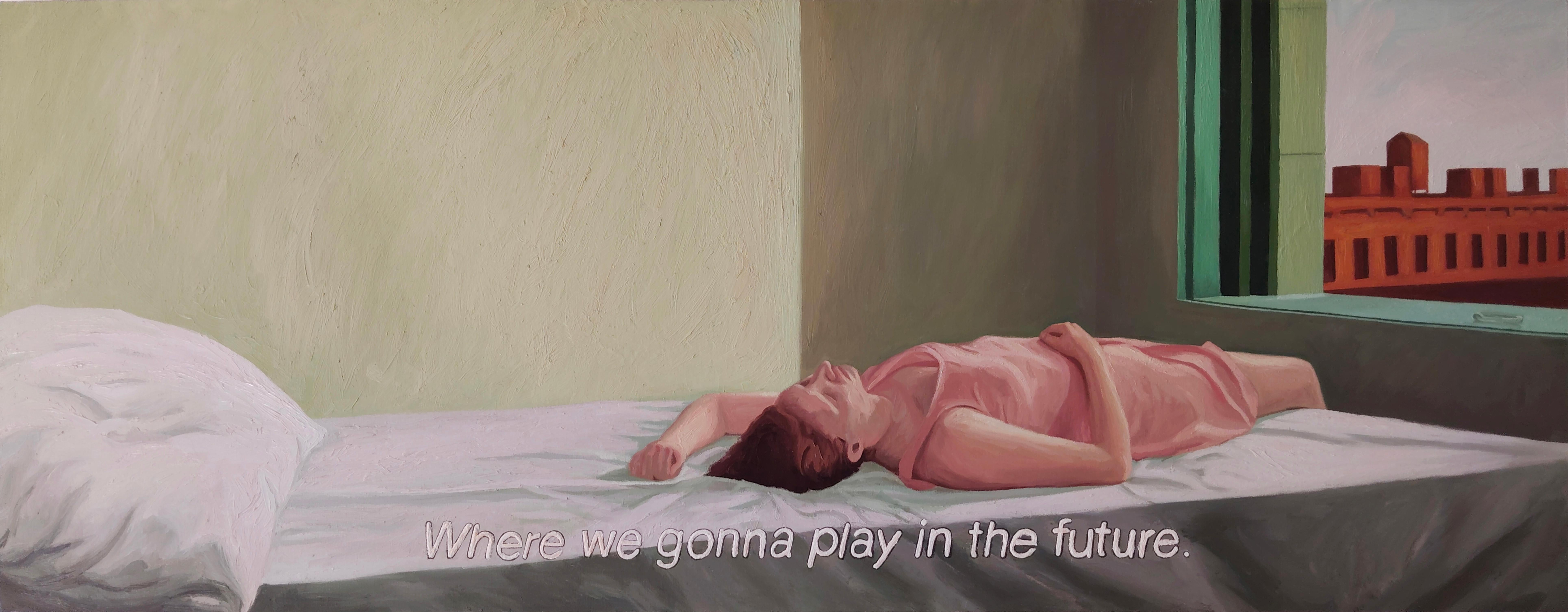 Figurative Painting de Jose Ricardo Contreras Gonzalez - Dónde vamos a jugar en el futuro. De la serie Light