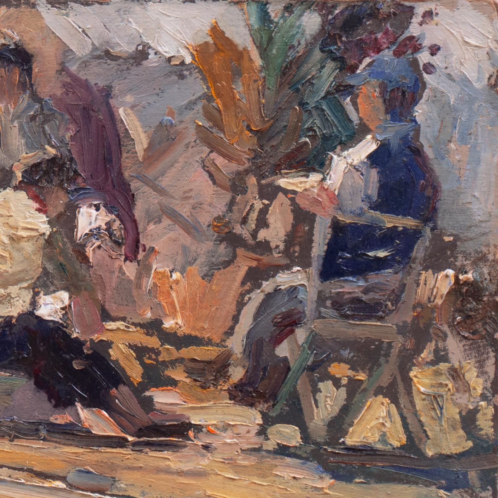 'Seated around the Fire', Argentine - Painting by Jose Roig