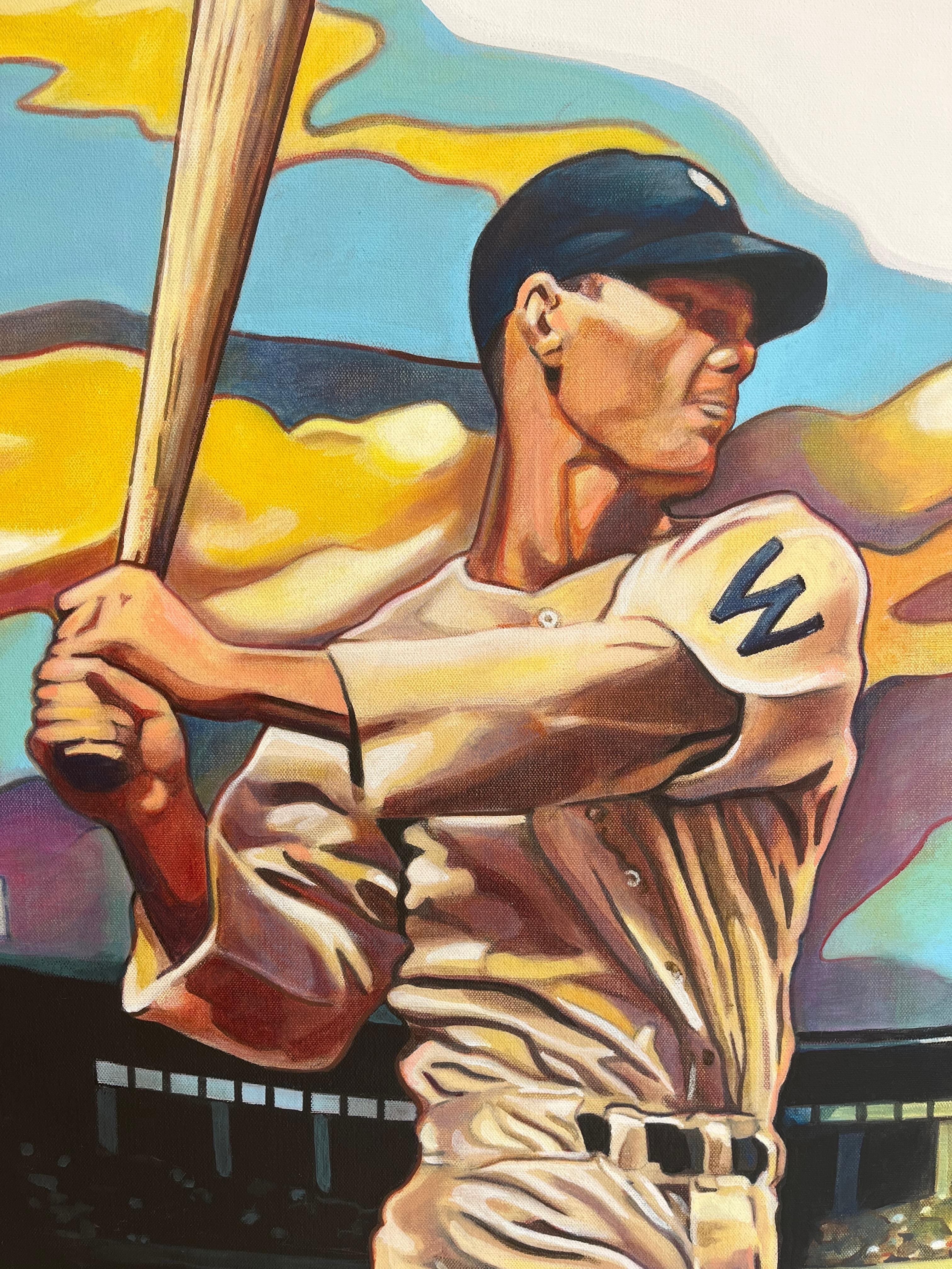 Golden Age Baseball Player Portrait - Painting by Jose Roldan Rendon