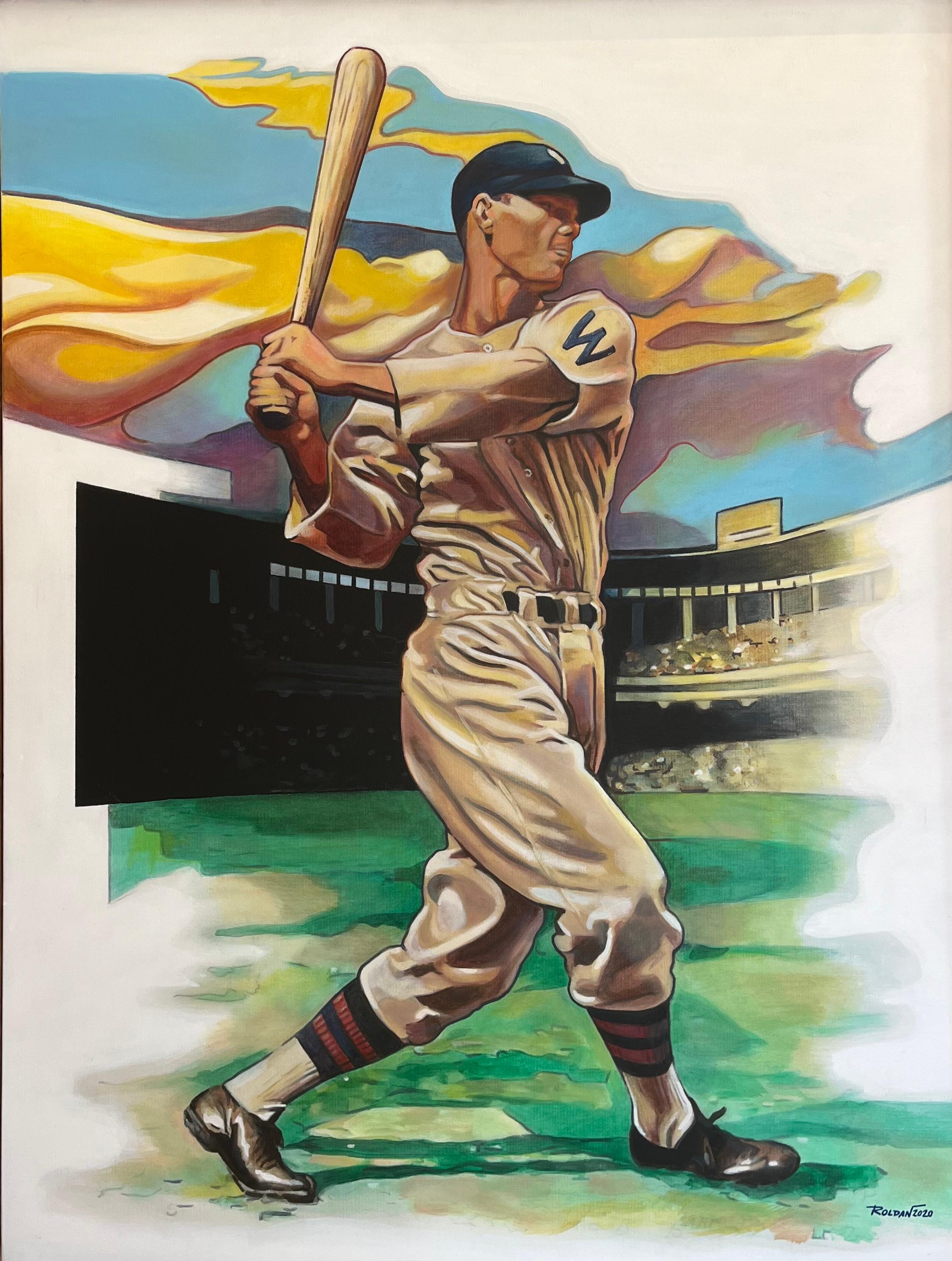 Golden Age Baseball Player Portrait - Contemporary Painting by Jose Roldan Rendon