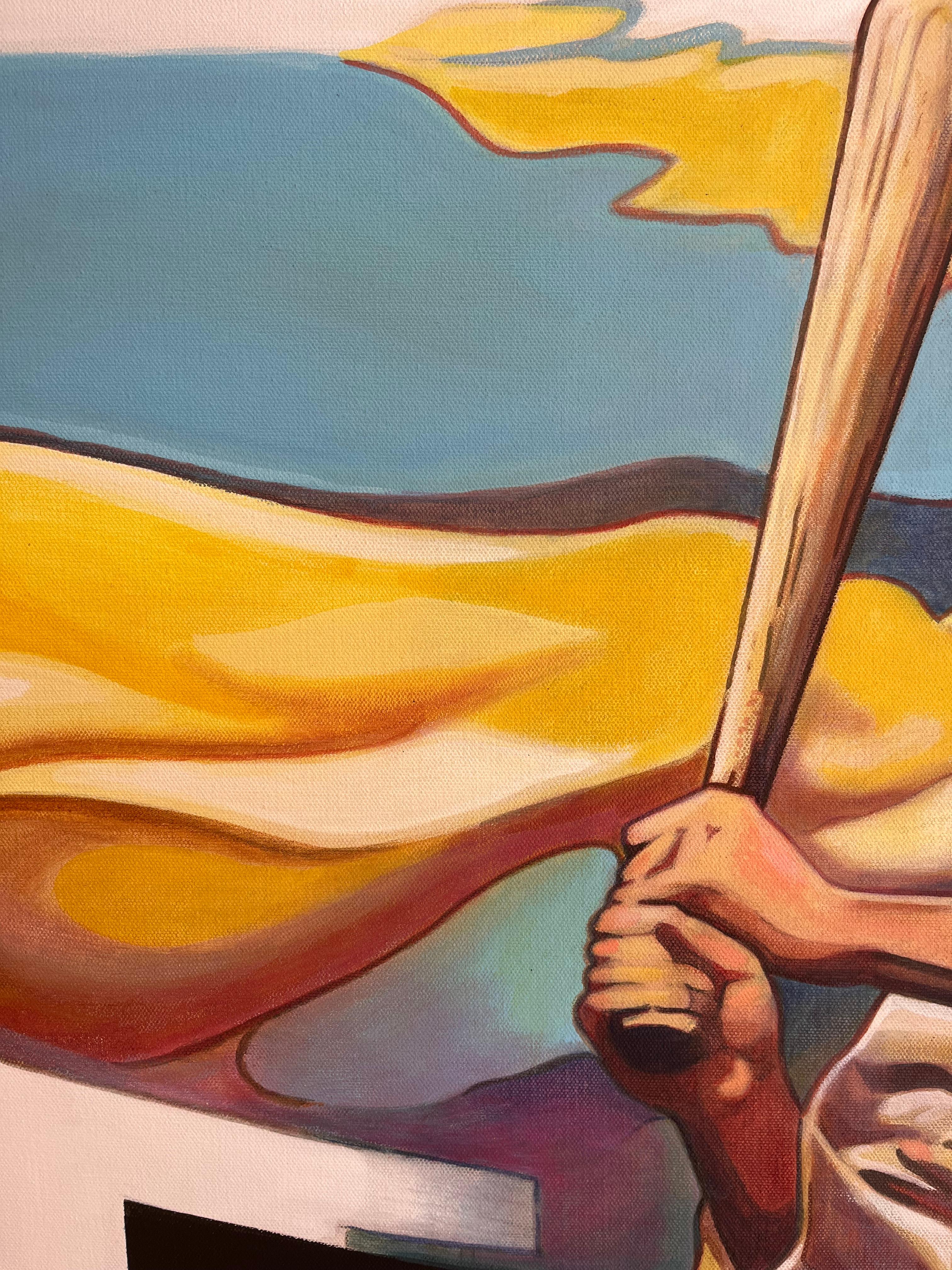 Golden Age Baseball Player Portrait - Beige Portrait Painting by Jose Roldan Rendon