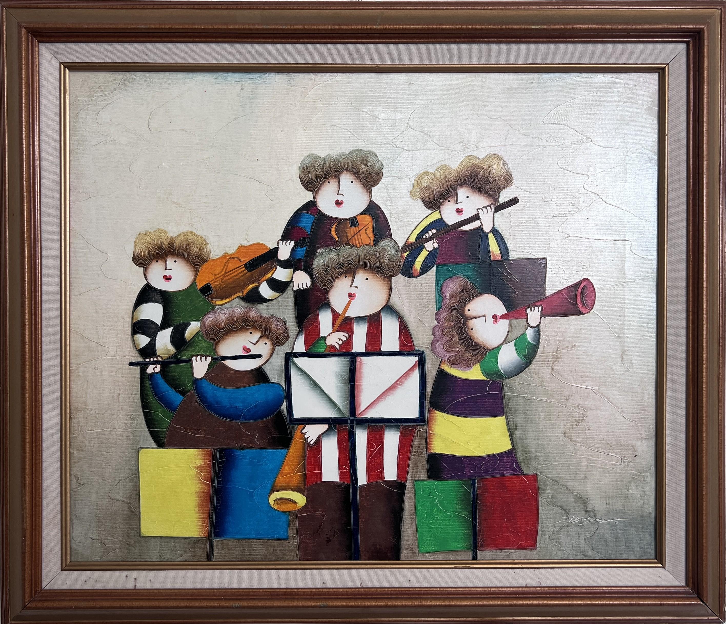 Jose Roybal Figurative Painting - Joyce Roybal Original Painting on Canvas  Musicians  Signed & Framed Artwork
