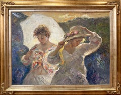 Dans le jardin - José Royo Huile sur toile Impressionniste