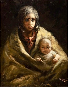 "Maternity" de Jose Royo 20ème siècle huile sur panneau signée