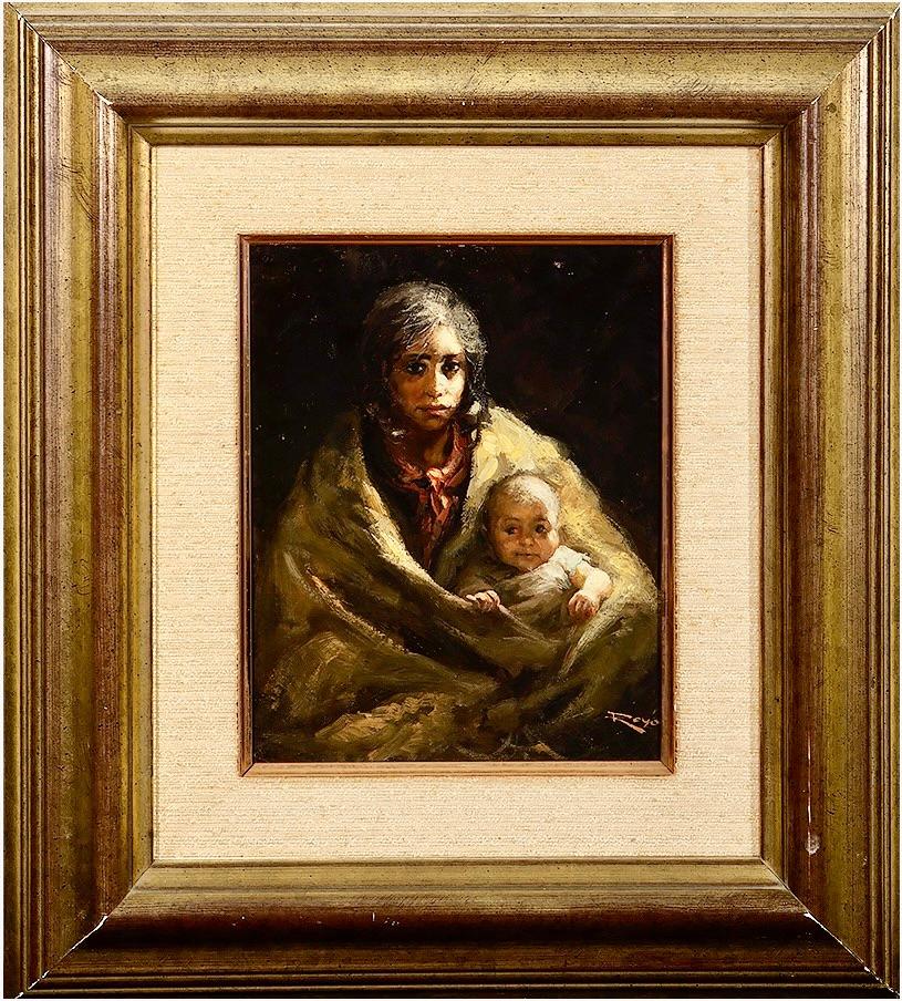 José Royo Portrait Painting - "Maternity" by Jose Royo 20th century oil on Board Signed 