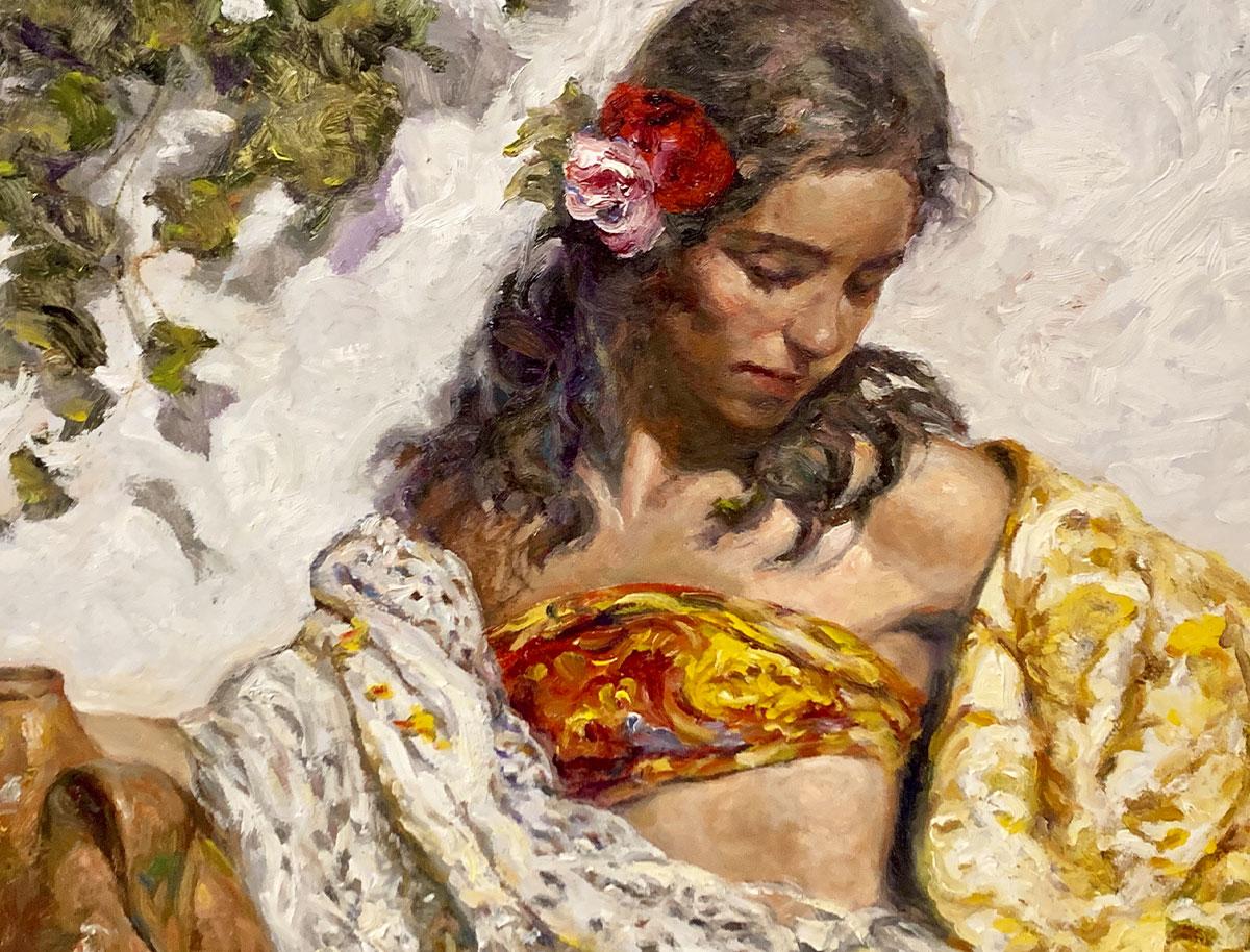 The Golden Shawl - José Royo Oil painting on canvas Impressionist For Sale 1