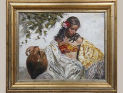 The Golden Shawl - José Royo Oil painting on canvas Impressionist