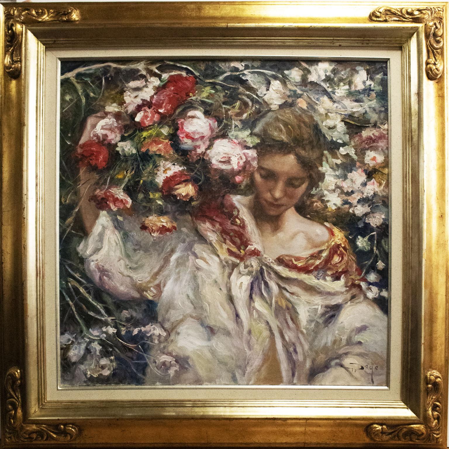 Valencia Garden - José Royo Oil painting on canvas Impressionist For Sale 6