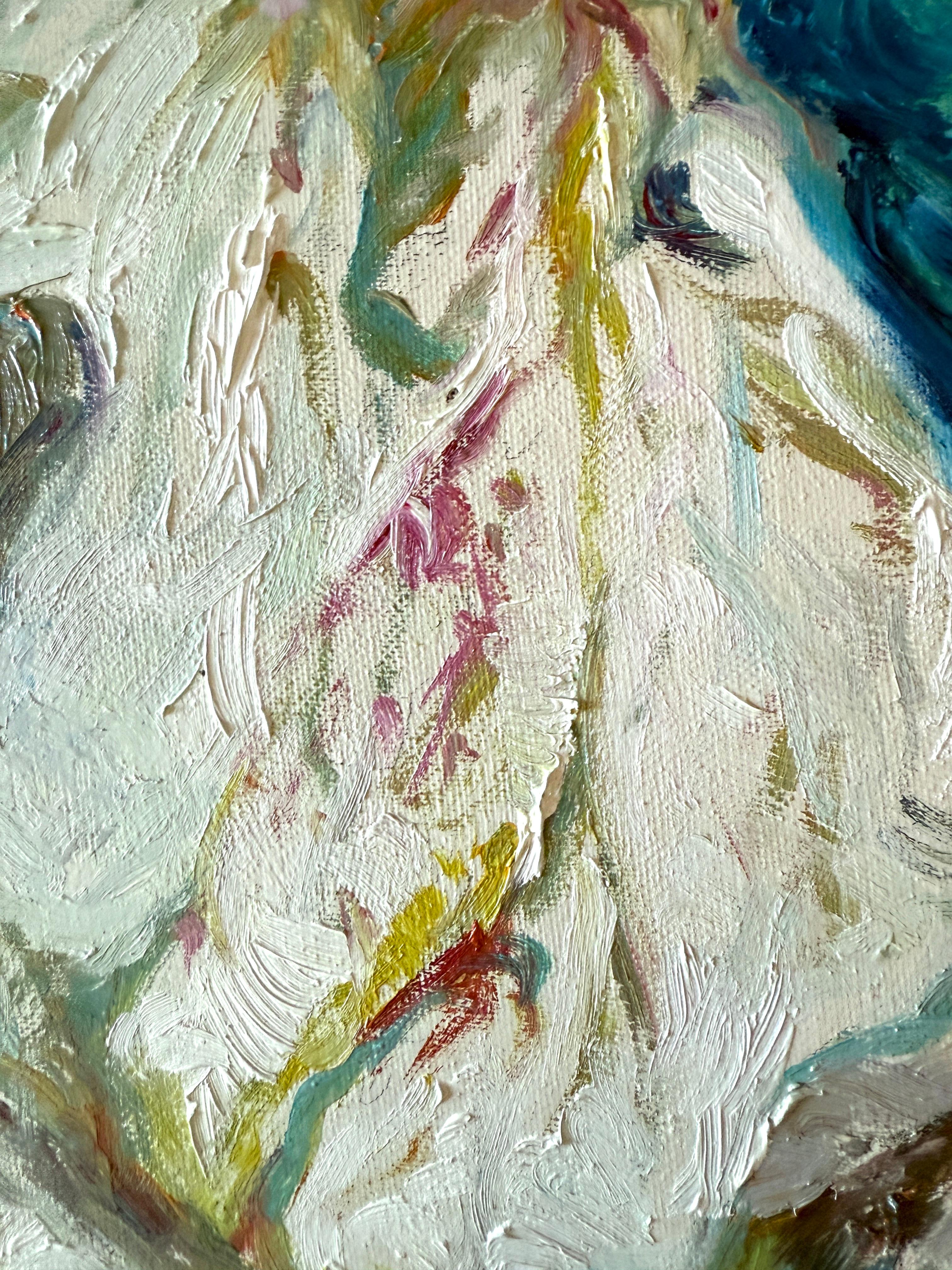 Women by the Sea spanish oil on canvas painting mediterranean art - Impressionist Painting by José Royo