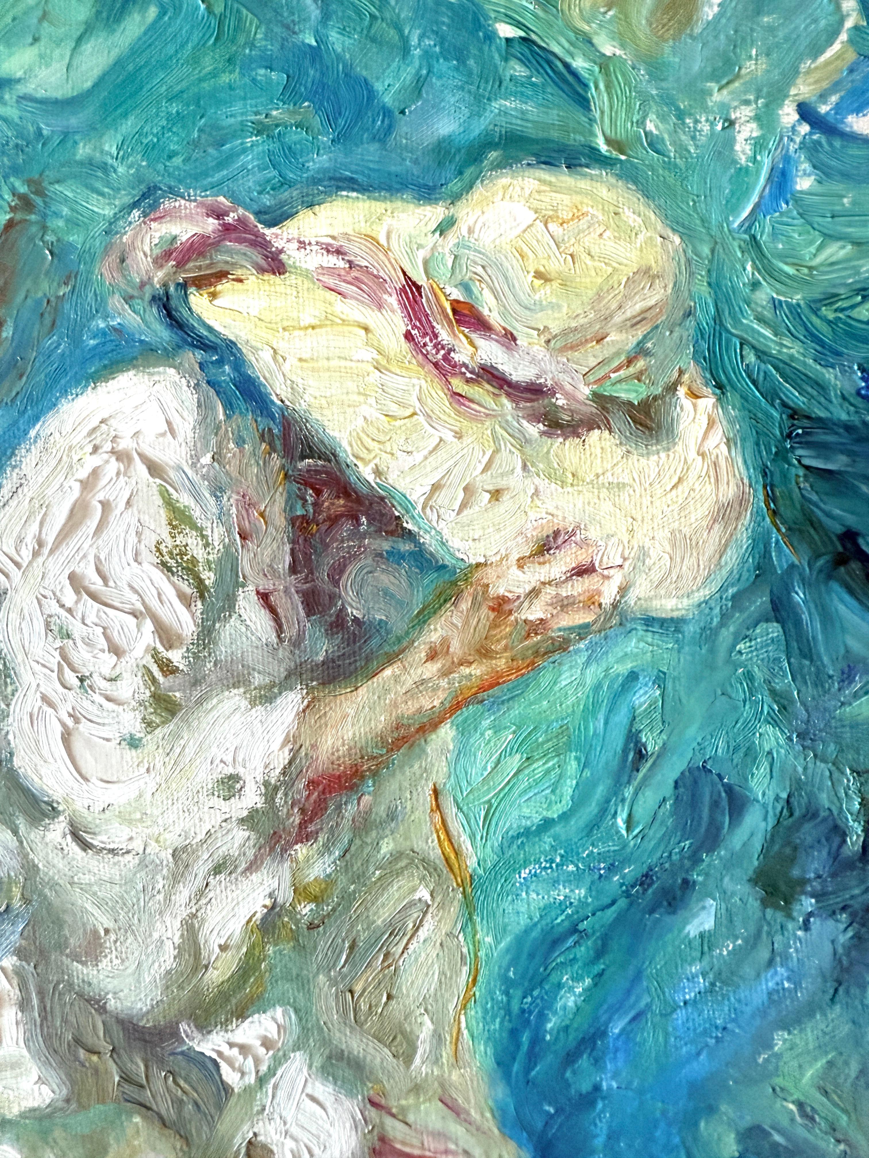 Women by the Sea spanish oil on canvas painting mediterranean art - Gray Figurative Painting by José Royo