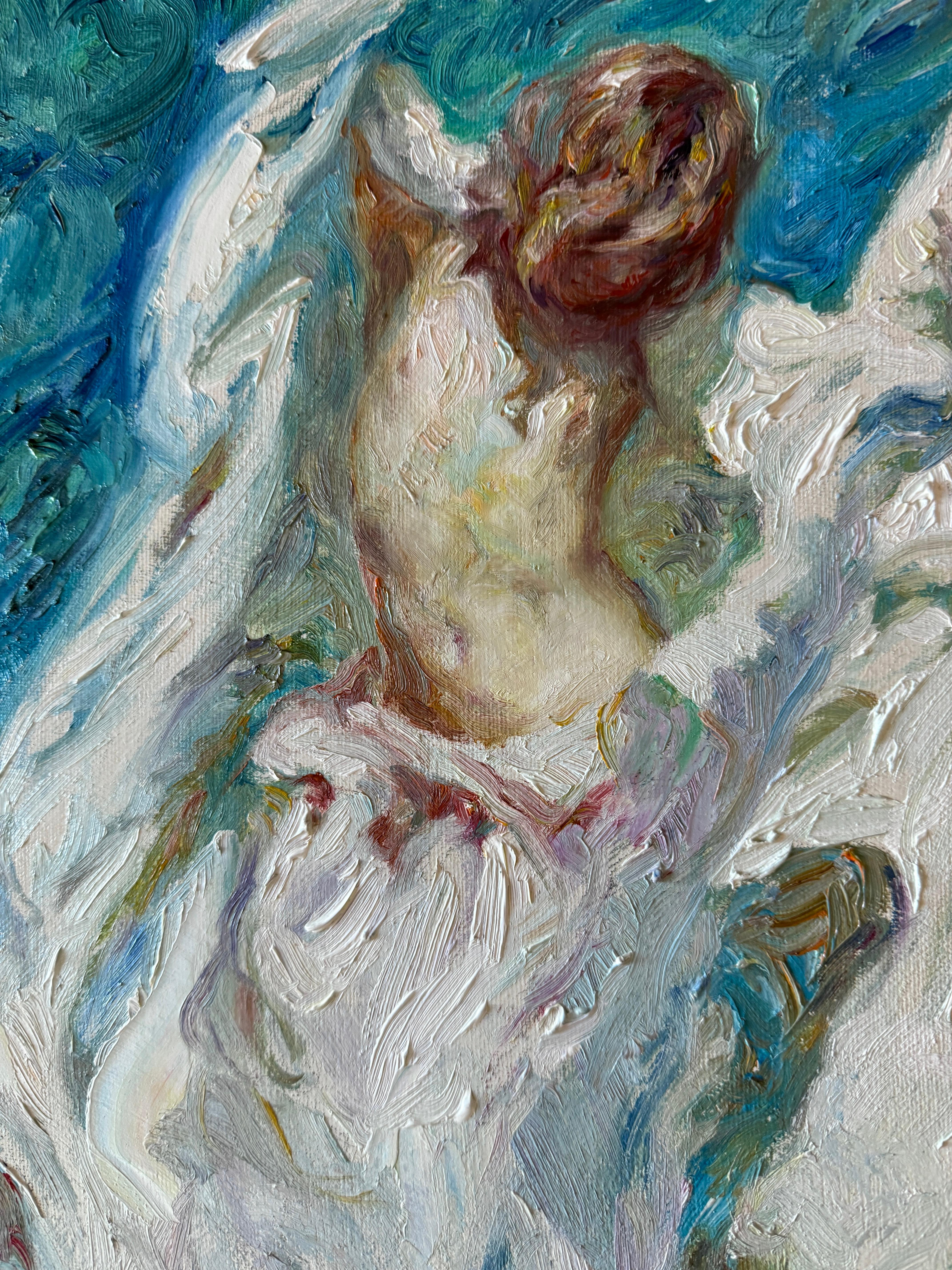 Women by the Sea spanish oil on canvas painting mediterranean art For Sale 1