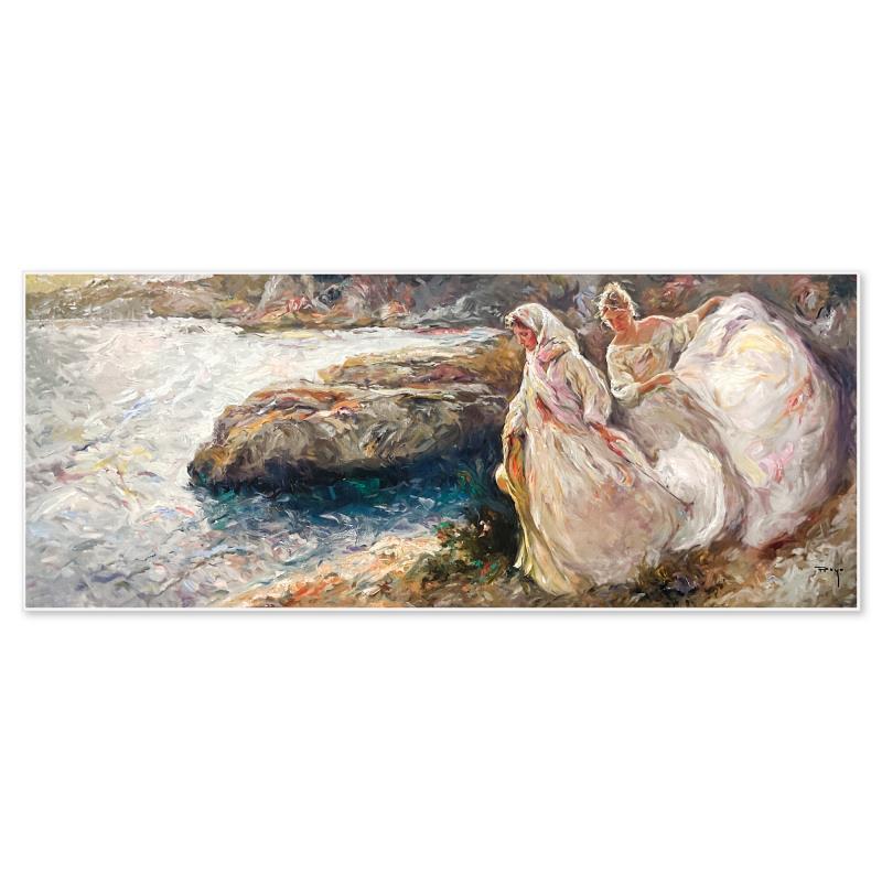 "Bajando Hacia El Mar" is a limited edition printer's proof on clay-board by Royo, numbered and hand signed by the artist. Includes Letter of Authenticity. Measures approx. 18" x 45" (image).