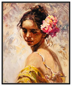 Jose Royo Original Color Serigraph on Board Female Portrait Signed La Perla Art
