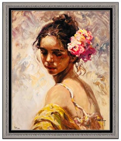 Jose Royo Original Color Serigraph on Board Female Portrait Signed La Perla Art