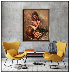 Jose Royo Sentimiento Large Color Serigraph On Board Female Portrait Signed Art