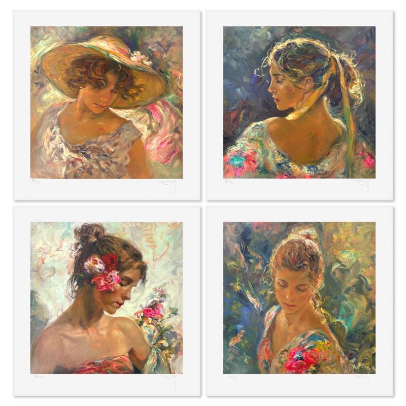 "Todas Las Luces Del Dia" is a 4-piece limited edition printer's proof suite on paper by Royo. Each piece is hand signed by the artist and has matching numbers. Includes Letter of Authenticity. Each piece measures approx. 18.5" x 18" (border), 14" x
