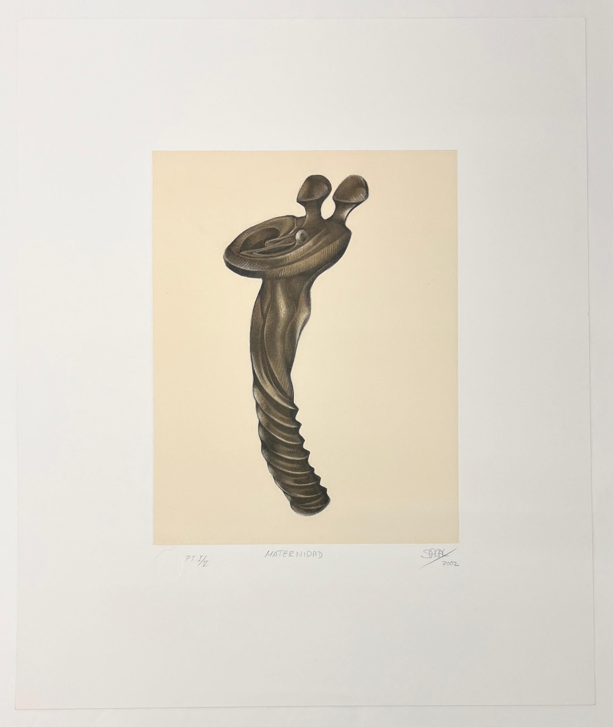 "Maternidad" 2002, grabado mezzotinto original firmado a mano arte escultor mexicano