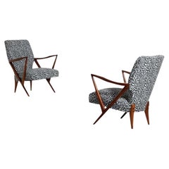 Josè Scapinelli Couple of Armchairs in Walnut and Fabric 1955 ca.