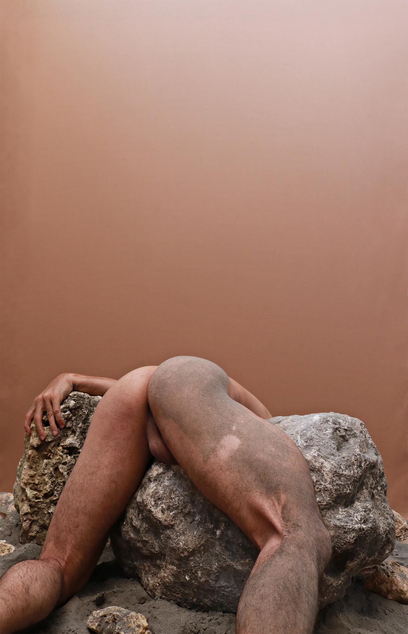 Jose Sierra Color Photograph - Self Portrait #6 From La Piedra Sustituta II Series. Nude  color photograph