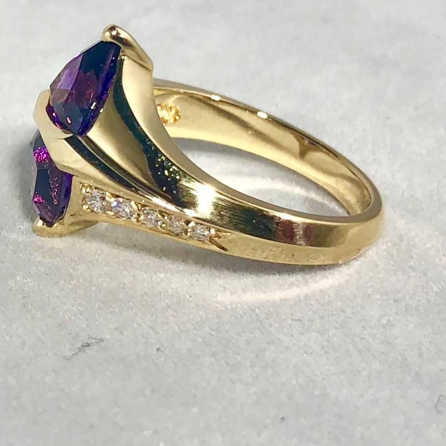 Jose Trillos 18 Karat Amethyst and Diamond Cocktail Ring For Sale 1