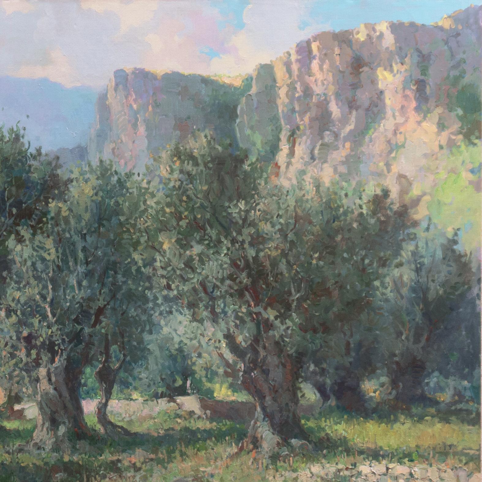 «live Groves, Mallorca », école de San Jorge, Barcelone, Catalogne, Majorca - Impressionnisme Painting par Jose Ventosa Domenech