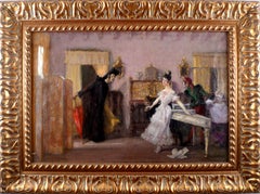 "The Barber of Seville", Early 20th Century Oil on Canvas by José Villegas