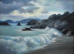 "ATARDECER" ACAPULCO MEXICO OIL ON CANVAS DATED 1954 FRAMED 37 X 47