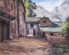 "Calle Tipica, Aragonien, Spanien" Landschaftsgemälde einer ruhigen Bergdorfszene