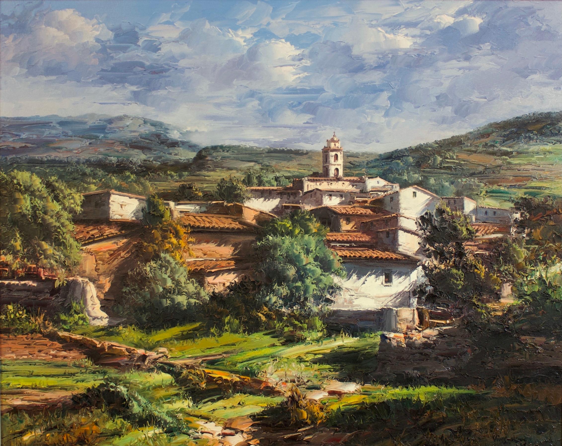 Jose Vives-Atsara Landscape Painting - Catalonian Village Scene
