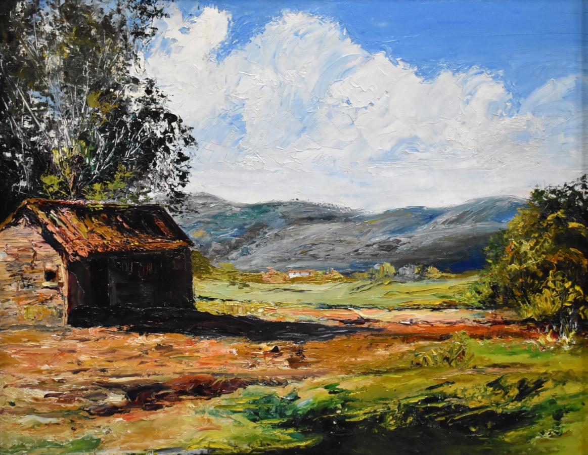 „FARM HOUSE“ OIL PAINTING APPLIED MIT PALLET KNIFE (Impressionismus), Painting, von Jose Vives-Atsara