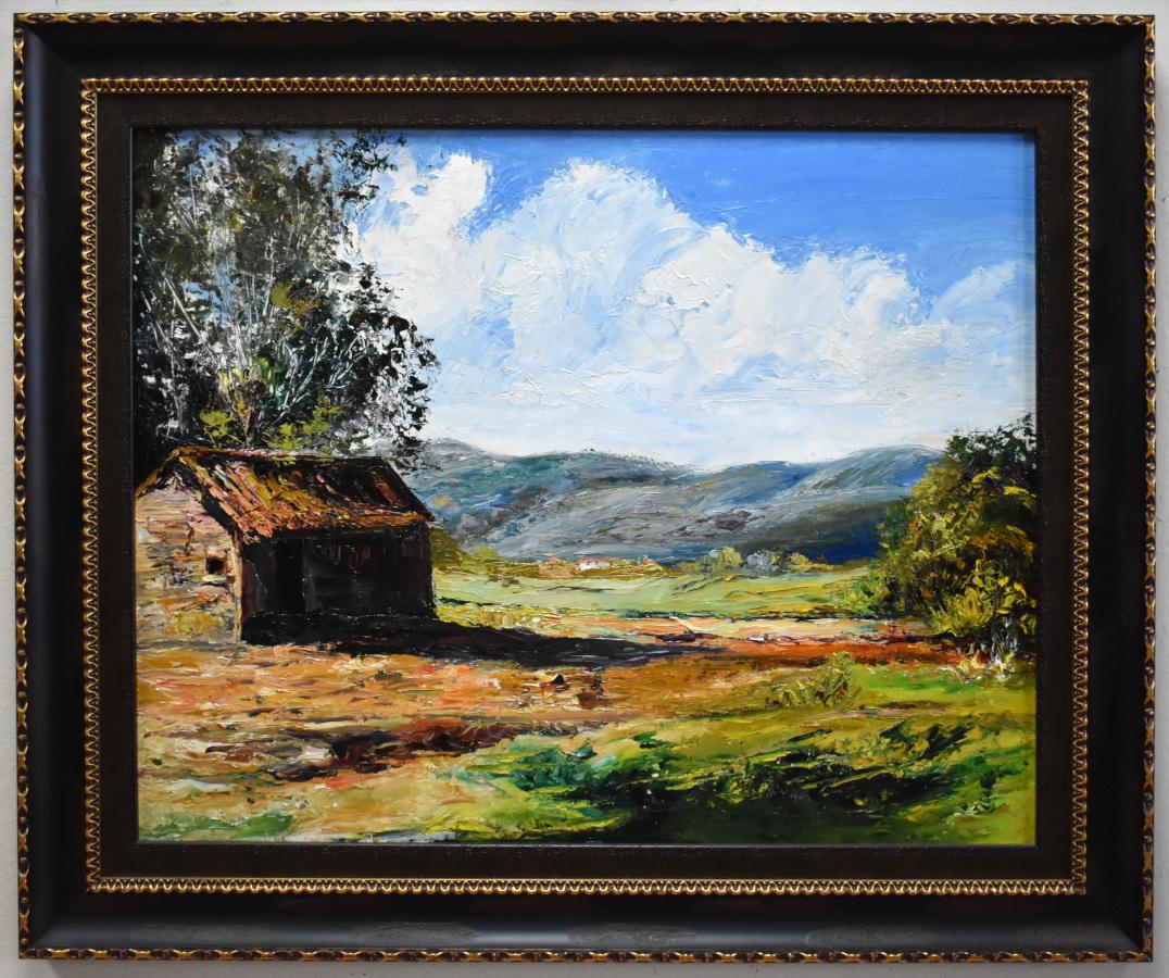 Jose Vives-Atsara Landscape Painting – „FARM HOUSE“ OIL PAINTING APPLIED MIT PALLET KNIFE
