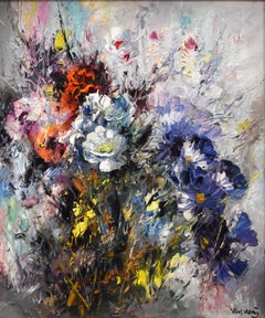 "FLORES" OIL ON PANEL APPLIED BY PALETTE KNIFE DATED 1962